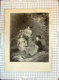 Antique Old Print Engraving Crown Hops Young Girl Hop Picking Vernon Bourne