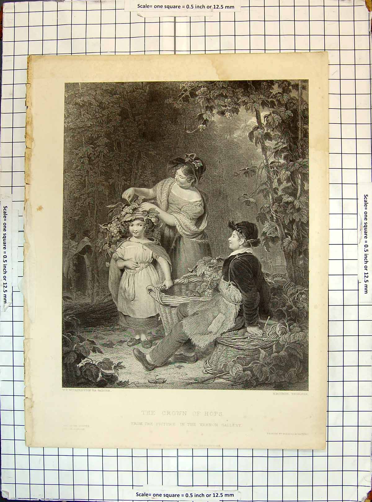 Antique Old Print Engraving Crown Hops Young Girl Hop Picking Vernon Bourne