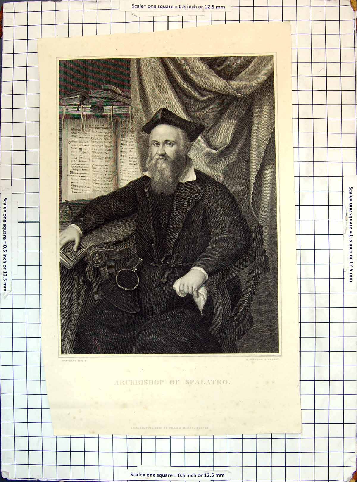 Original Old Antique Print Engraving Portrait Archbishop Spalatro Skelton