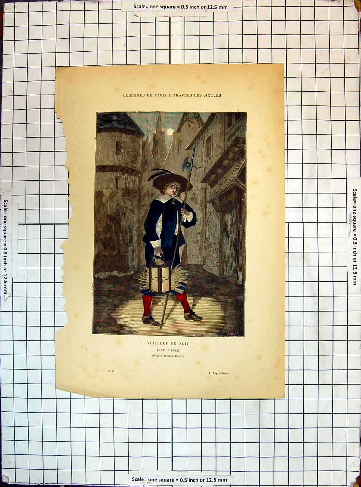 Old Antique Print Colour Costumes Paris Travers Siecles Veilleur De Nuit