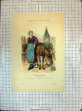 Original Old Antique Print Marchande Legumes Costumes Paris Market Trader Horse