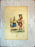 Original Old Antique Print Costumes Paris Chevalier Saint-Louis Regne Louis Xiv