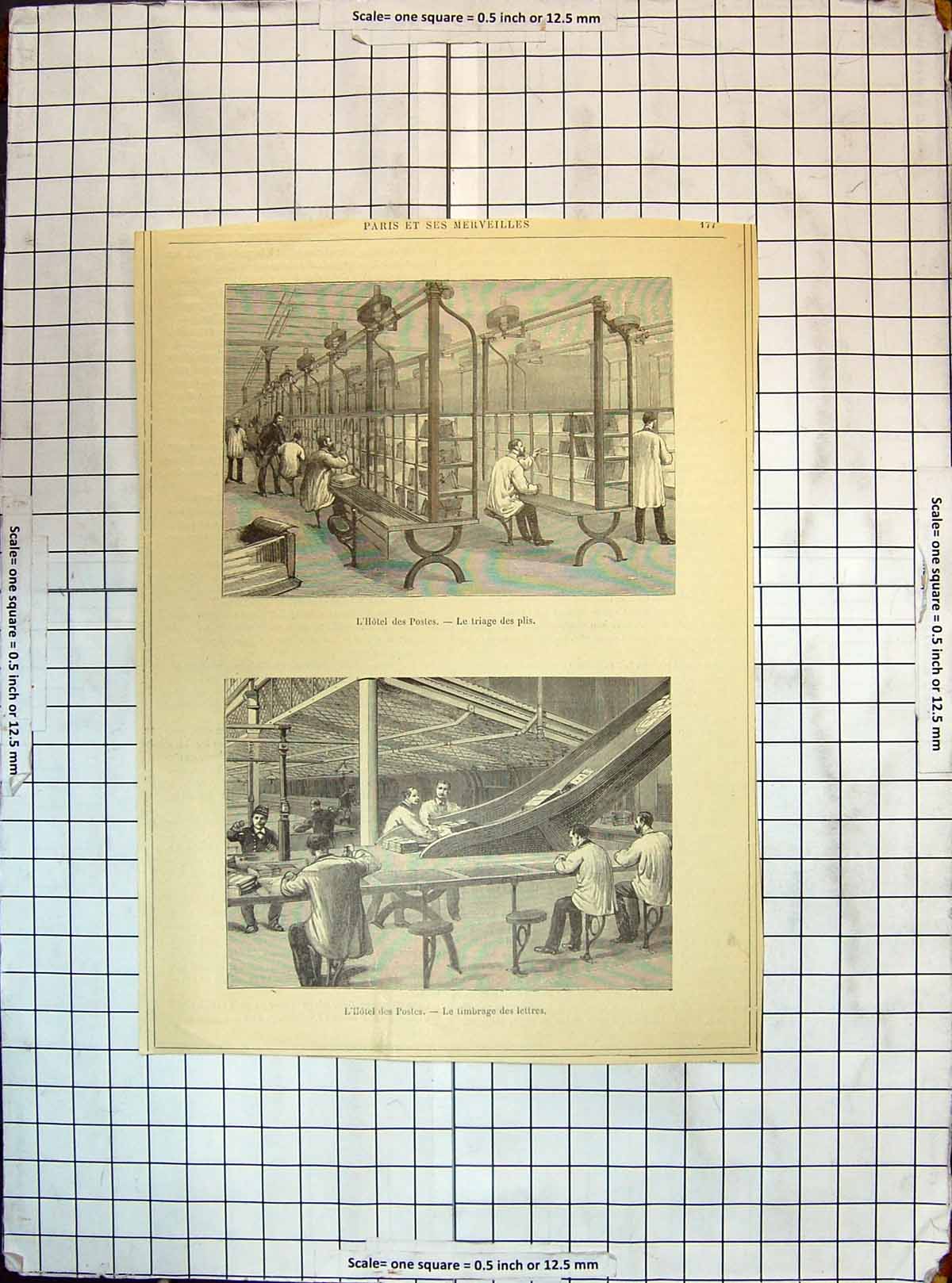 Antique Print Hotel Des Postes Triage Plis Timbrage Lettres Post Fice Paris