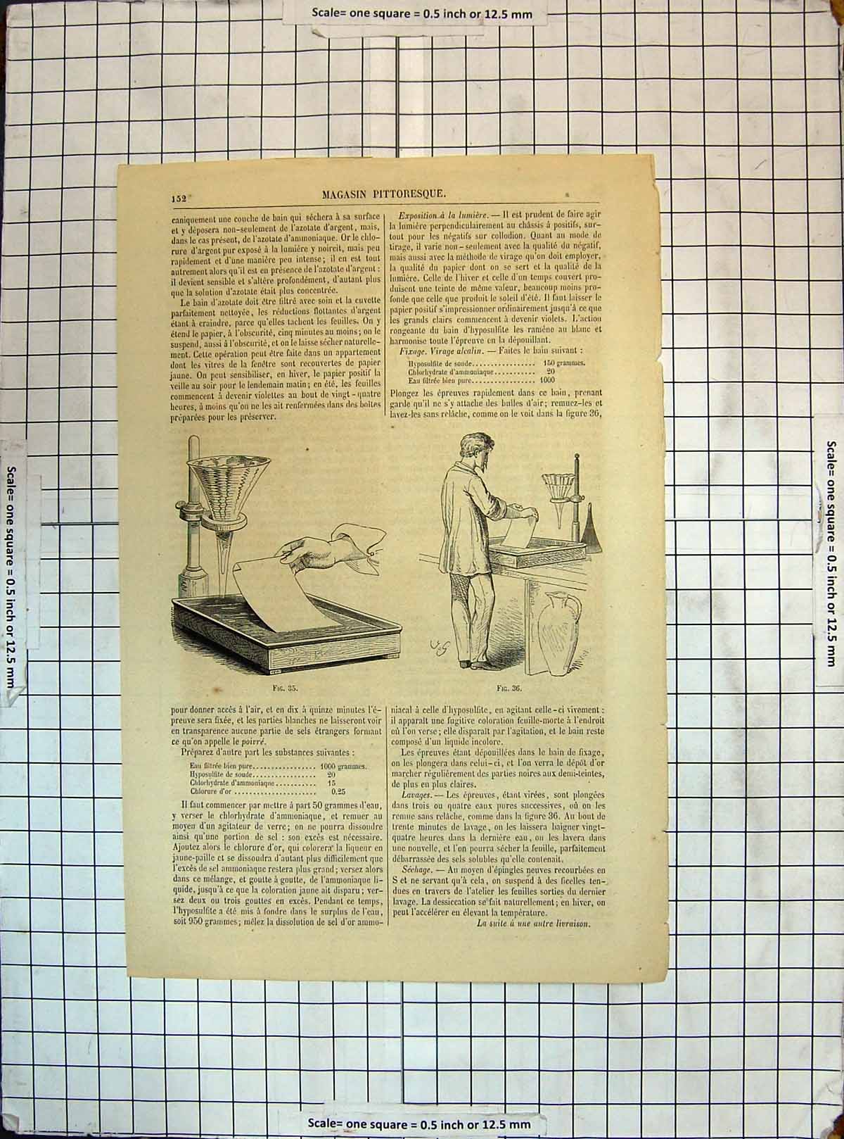 Original Old Antique Print Magasin Pittoresque Men Ing Paper Machinery