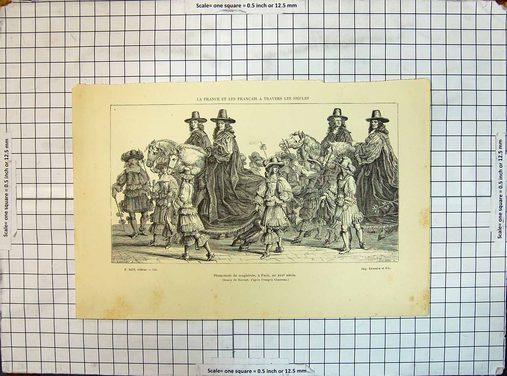 Old Antique Print Promenade Magistrats Paris Street Procession Travellers