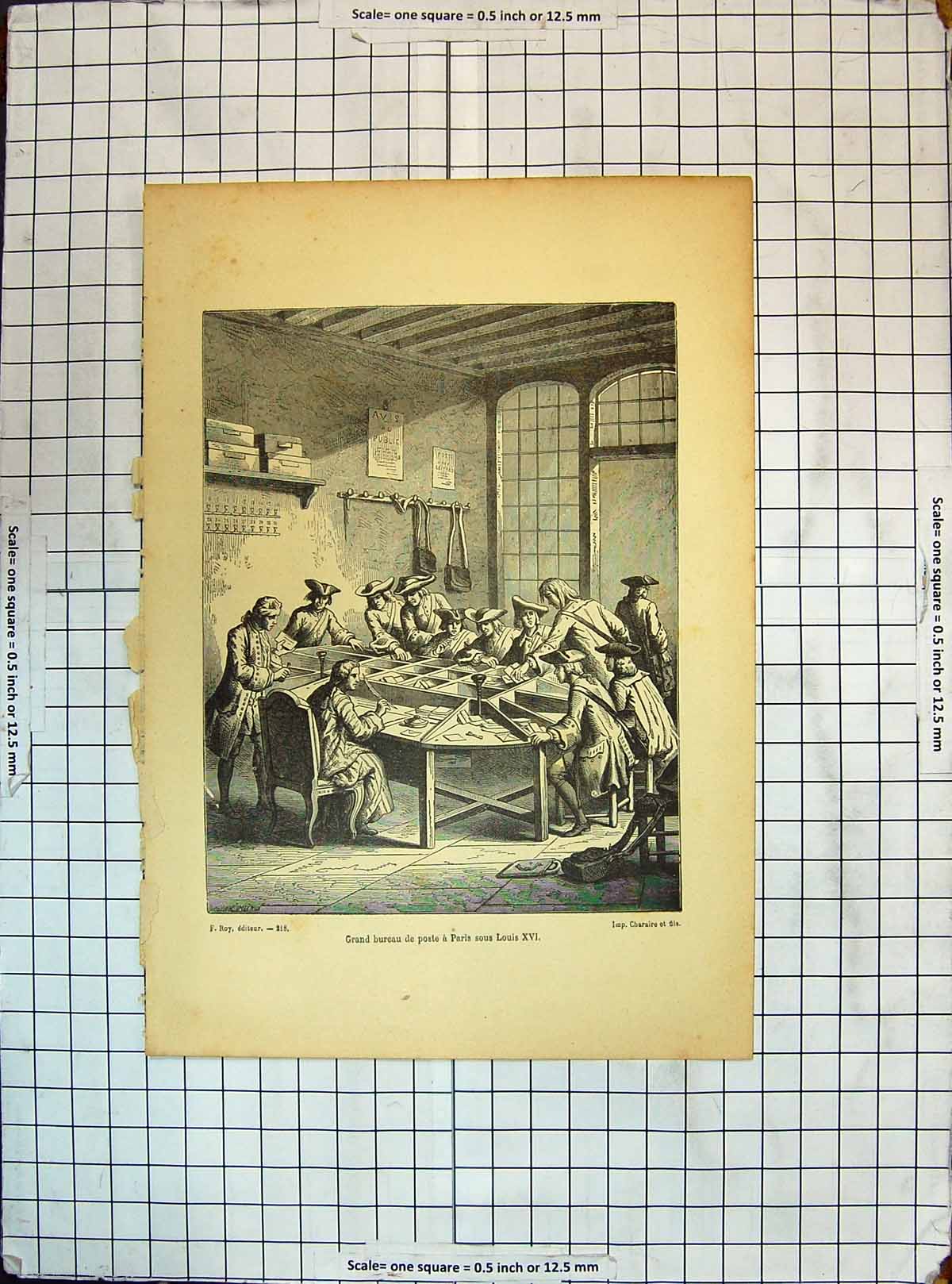 Antique Old Print Engraving Grand Bureau Poste Paris France Post Fice Letters