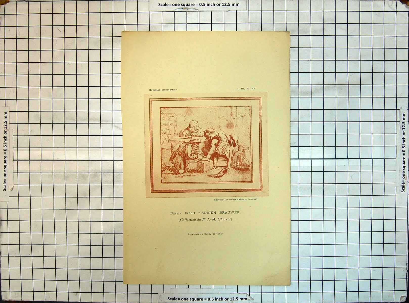 Original Old Antique Print Engraving Dessin Inedit D'Adrien Brauwer Charcot