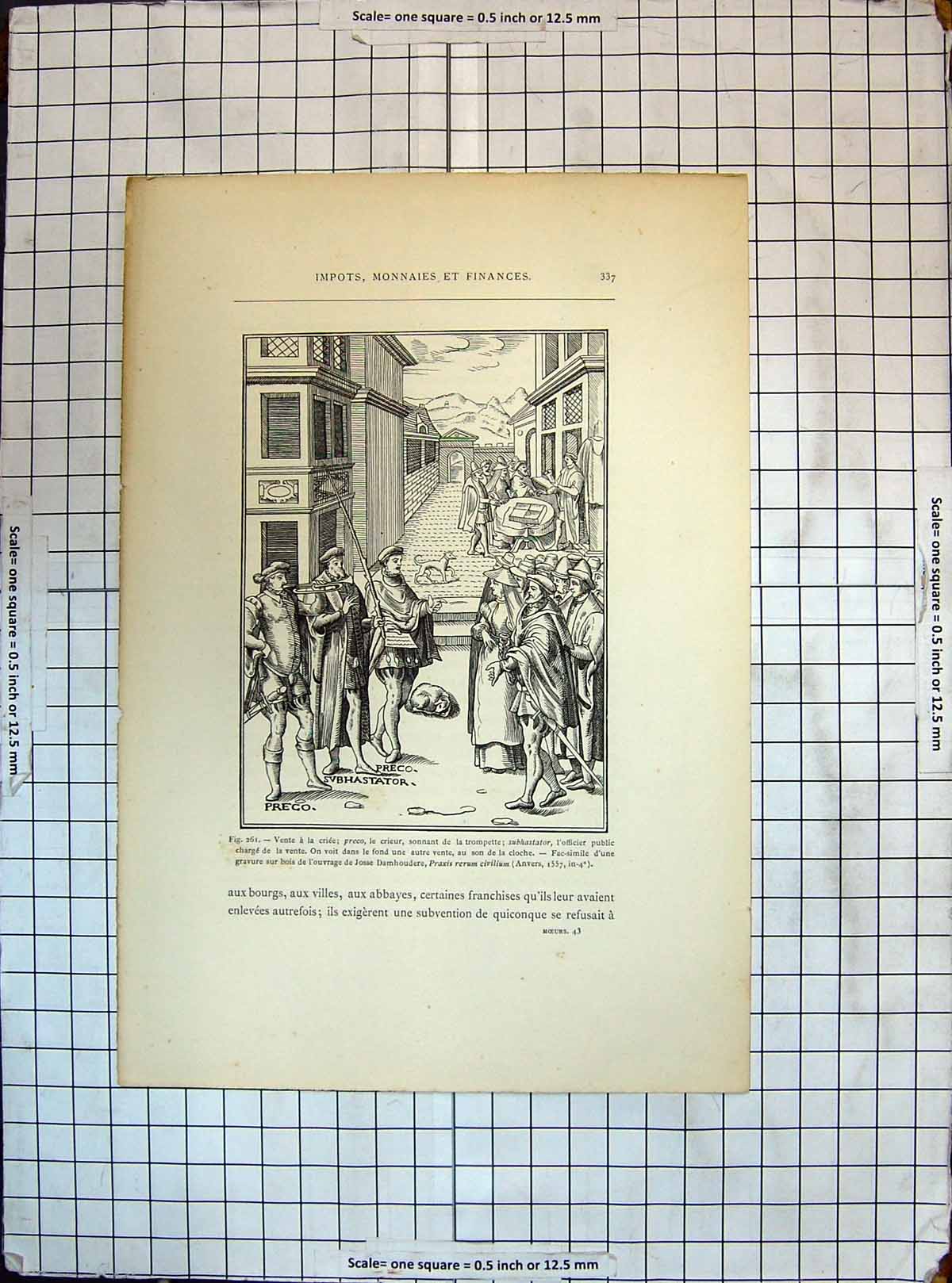 Old Print Impots Monnaise Finances Street Scene Bourgs Abbayes Men Music