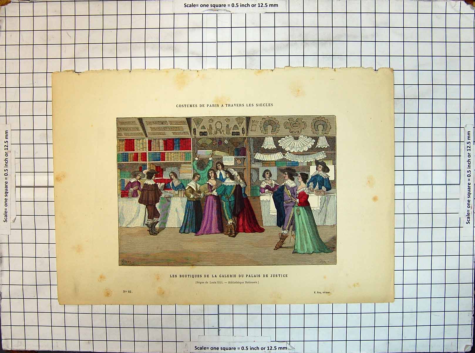 Antique Print Colour Costumes Paris Boutiques Galerie Palais Justice Ref.2