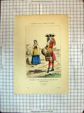 Original Old Antique Print Costumes Paris Chevalier Saint-Louis Regne Laitiere