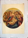 Original Old Antique Print Colour Mother Baby Reading Bibles