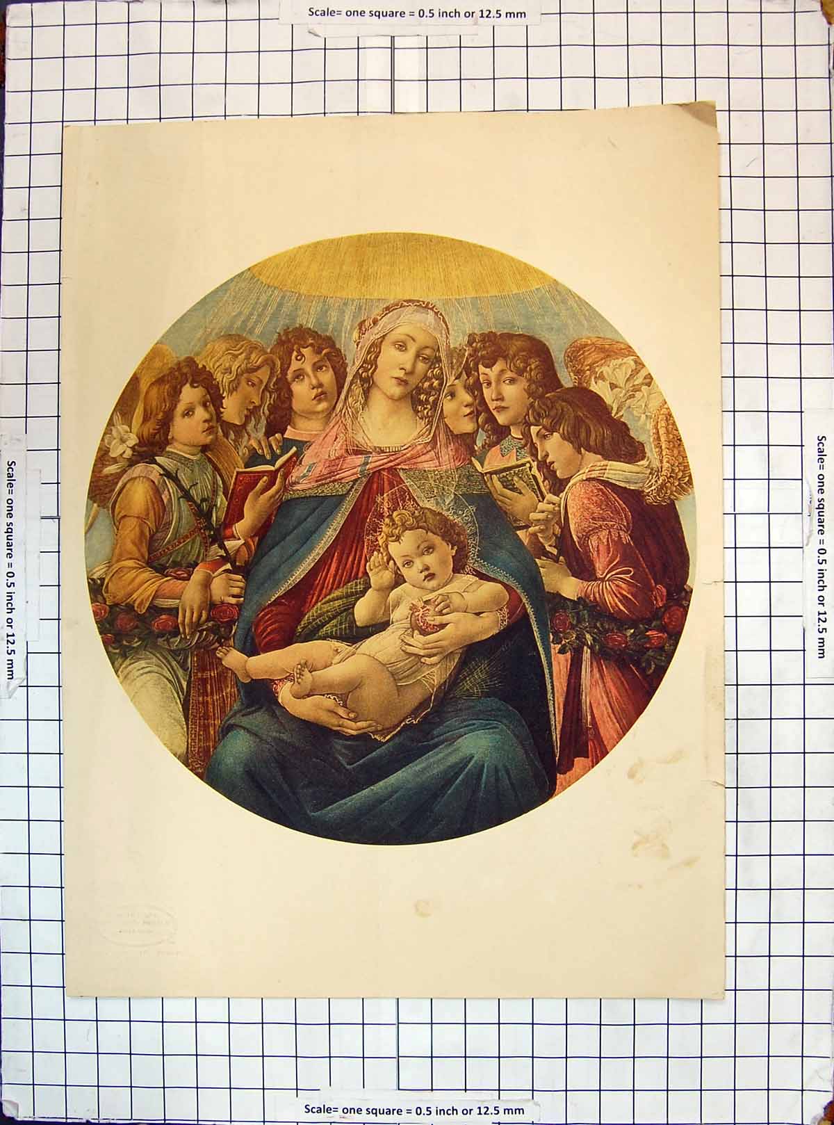 Original Old Antique Print Colour Mother Baby Reading Bibles