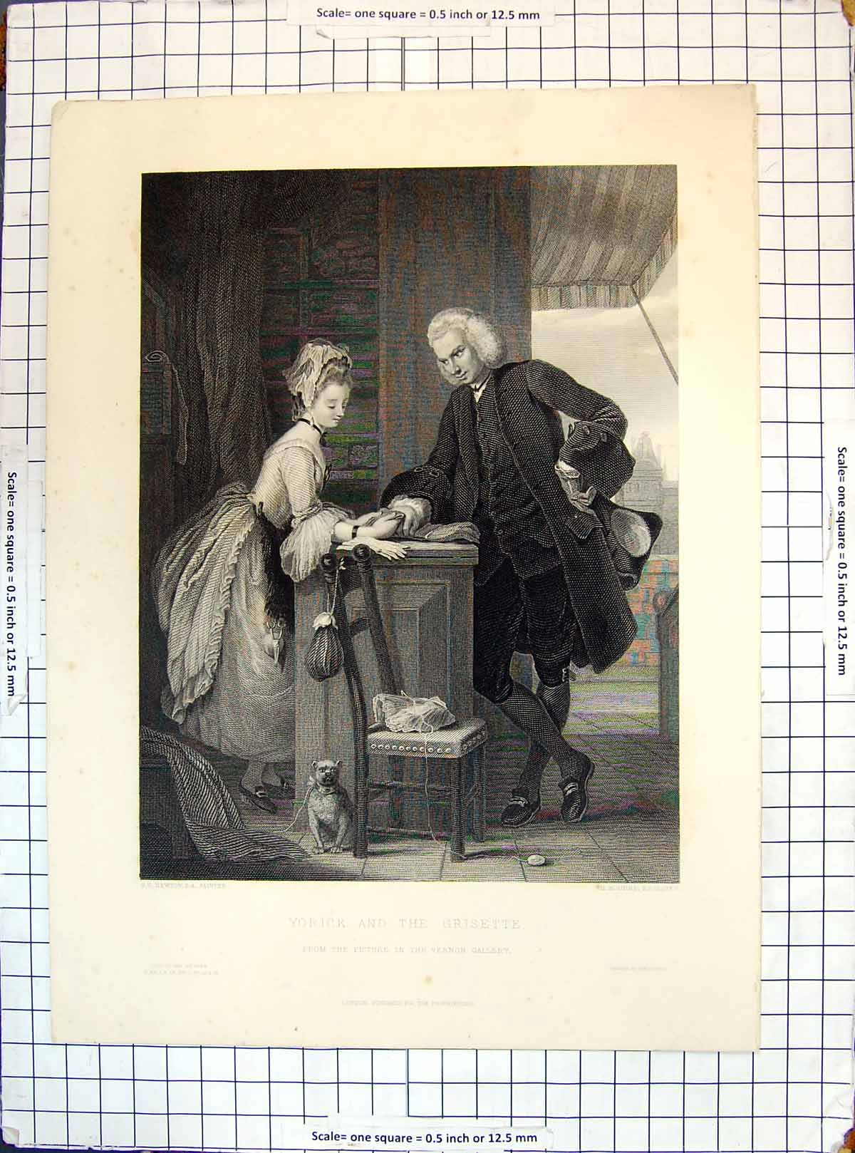 Old Print Yorisk Grisette Man Lady Romance Vernon Engraving Bourne Newton