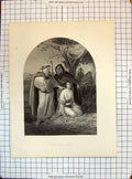 Original Old Antique Print Boaz Ruth Beautiful Young Woman Men Engraving