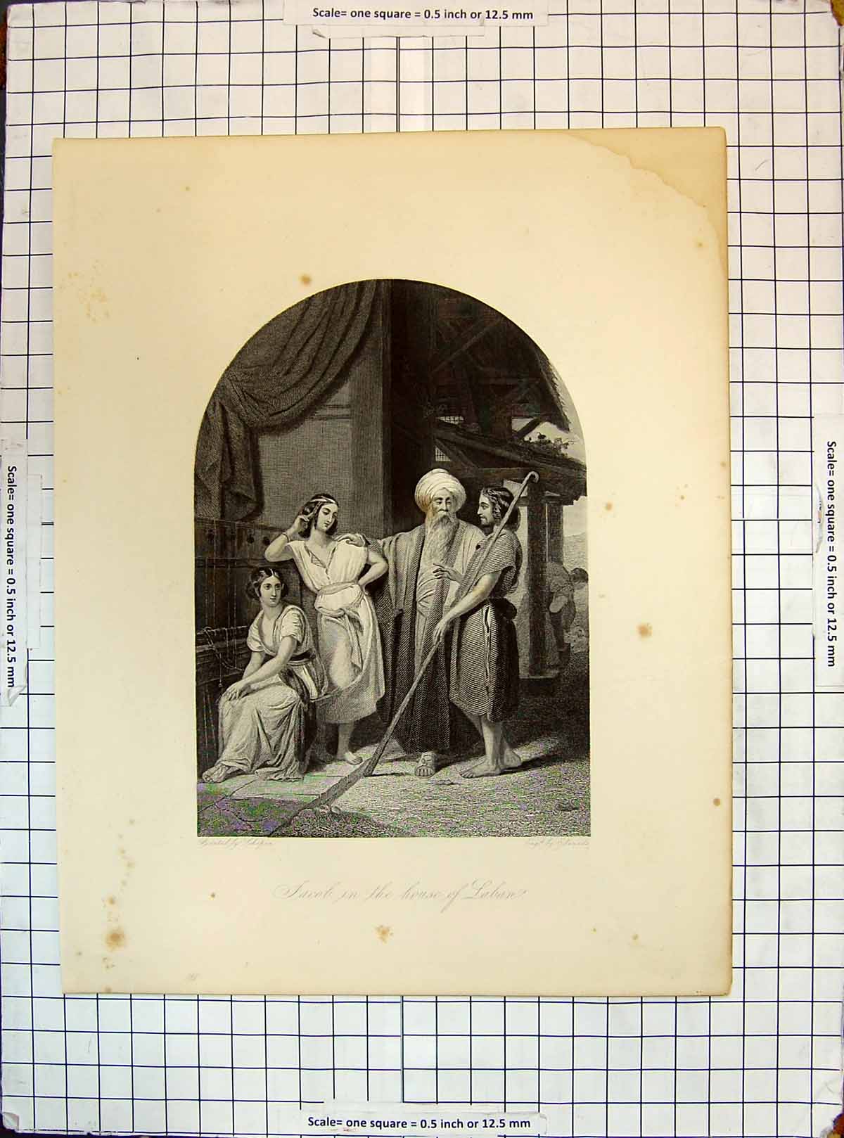 Old Antique Print Scene Jacob House Laban Young Women Engraving Edwards