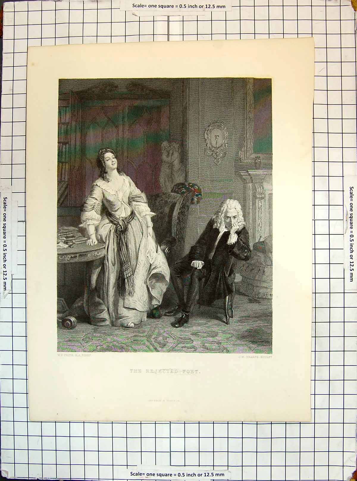 Old Antique Print Rejected Poet Man Lady Romance Engraving Sharpe Frith