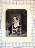Old Engraving Man Reading Newspaper Sitting Chair Sharpe Goode Vernon 19th