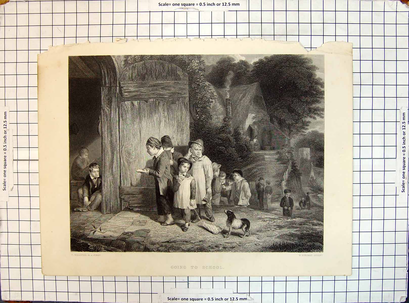 Antique Print Children Going To School Puppy Dog Ridgway Webster Engraving 19th