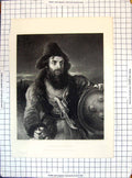 Antique Old Print Portrait Persian Warrior Man Weapons Engraving Cousen Etty