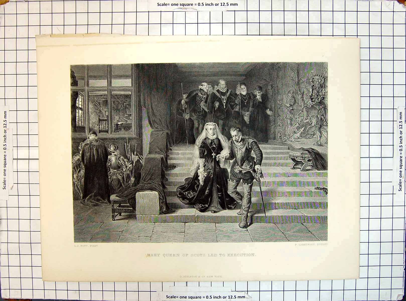 Antique Print Scene Mary Queen Scots Led Execution Engraving Pott Lightfoot