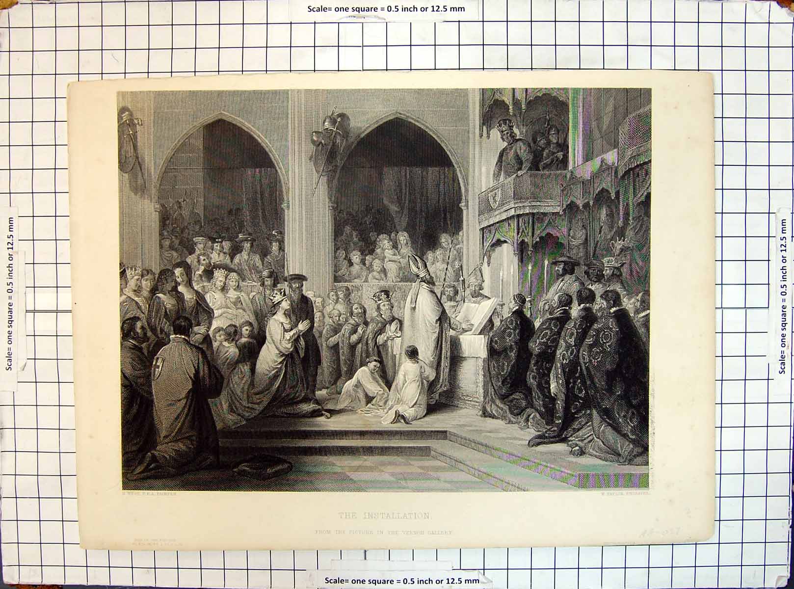 Antique Old Print Scene Church Installation Celebration Engraving Taylor West