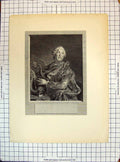 Original Old Antique Print Engraving Portrait Man Music Instrument 20th Century
