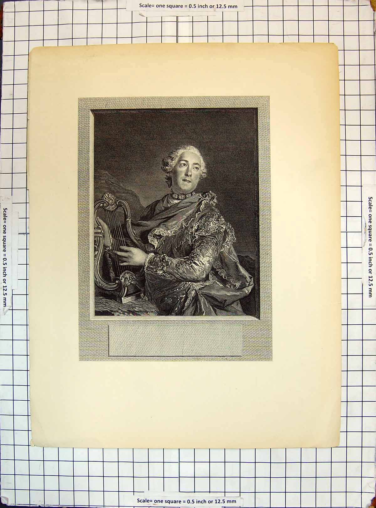 Original Old Antique Print Engraving Portrait Man Music Instrument 20th Century