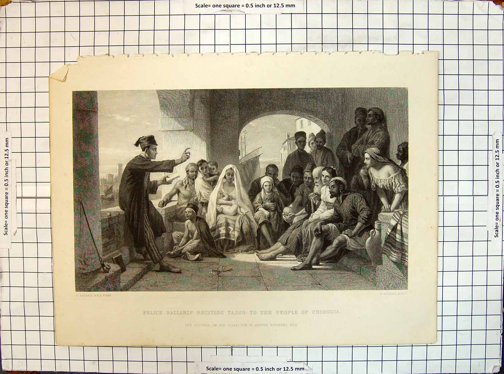 Old Felice Ballarin Reciting Tasso People Chioggia Engraving Goodall