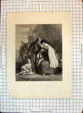 Antique Old Print Scene Guerilla'S Departure Family Engraving Armytage Wilkie