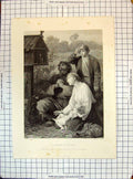 Old Print Candles Shrine Russia Family Young Child Engraving Finden Yvon