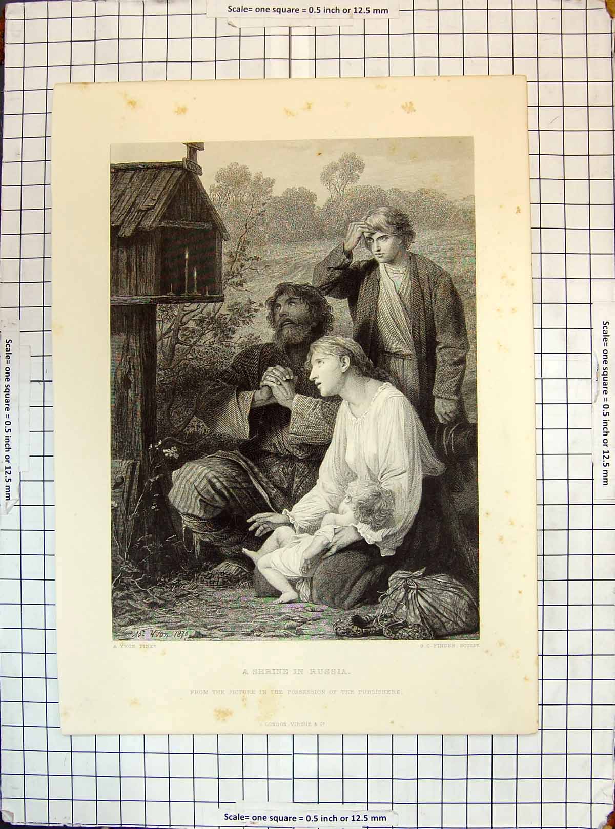 Old Print Candles Shrine Russia Family Young Child Engraving Finden Yvon