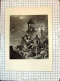 Old War Scene Battle Castle Throwing Fire Engraving Lightfoot Drummon
