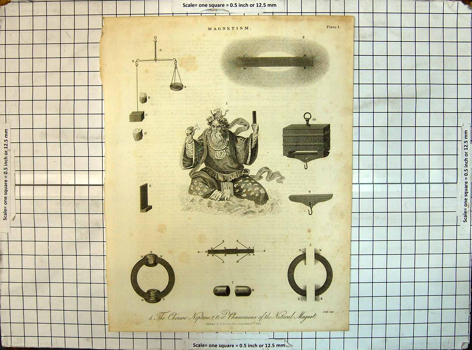 Old Engraving Magnetism 1815 Chinese Neptune Phoenomena Natural Magne 19th
