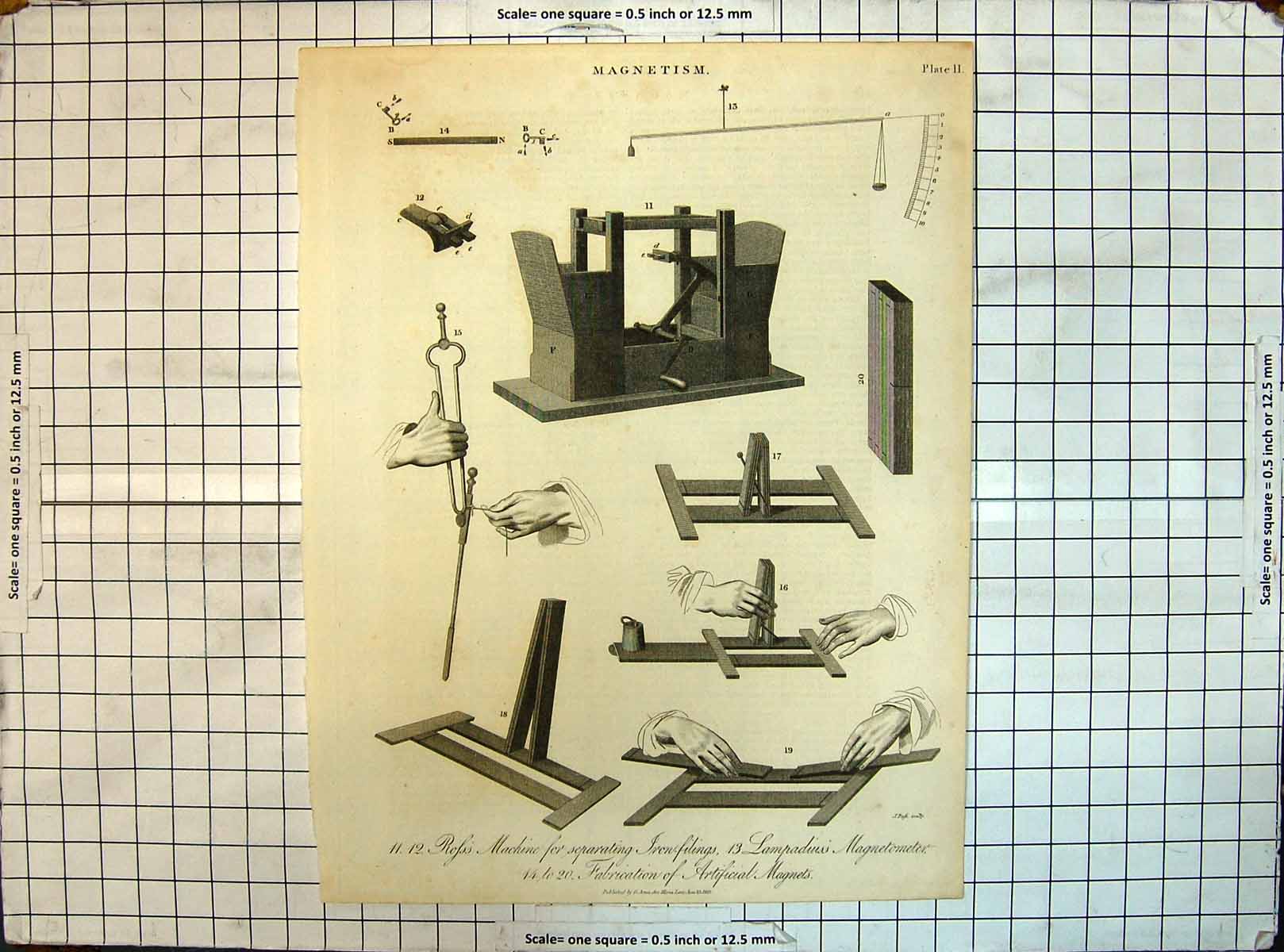Old Engraving Magnetism Ross Machine Separating Iron-Filings Magnets