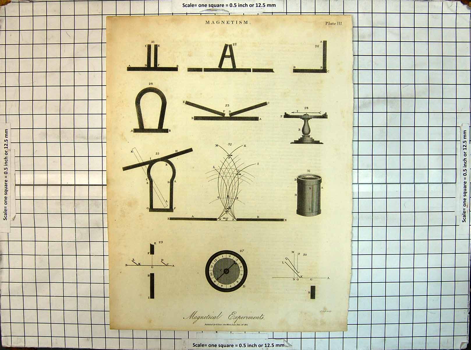 Old Magnetism Engraving Magnetical Experiments 1815 Magnets Diagrams 19th