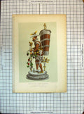 Antique Old Print Colour Surtout Table Servant Drageoir Man Carrying Bucket