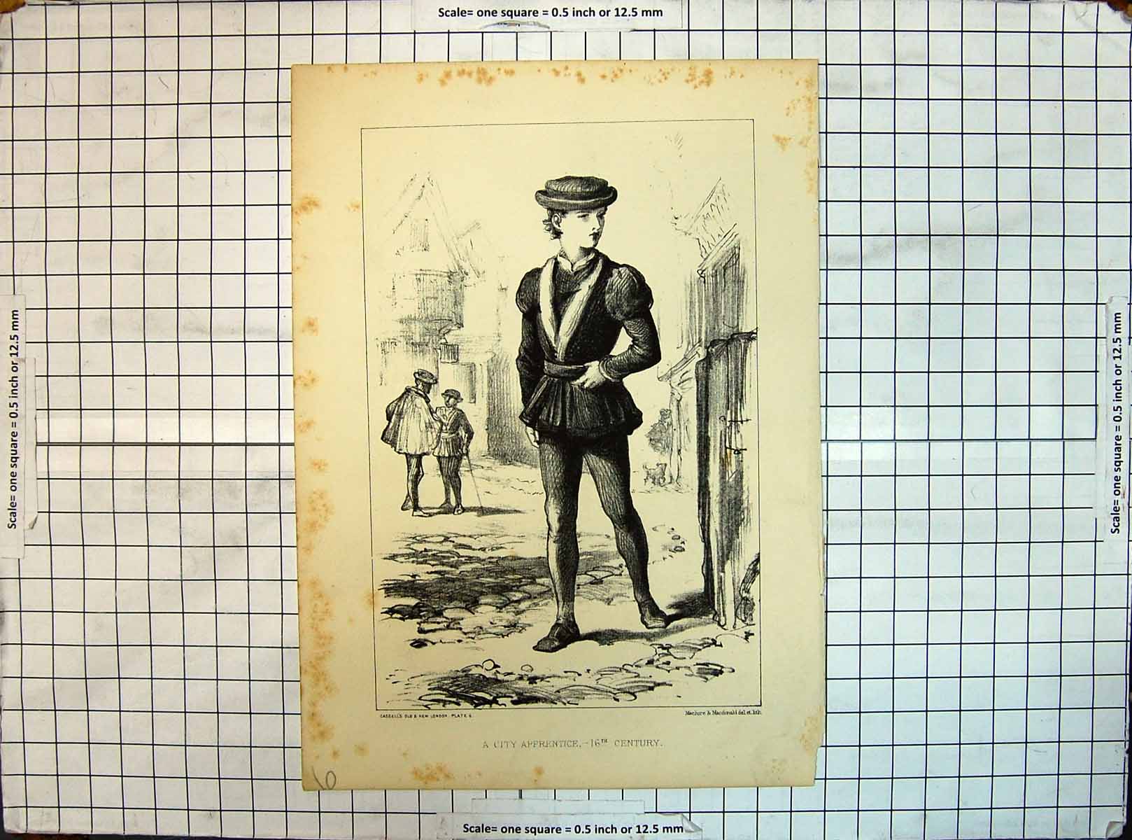 Old Engraving City Apprentice 16Th Century Young Boy Macdonals Cassel