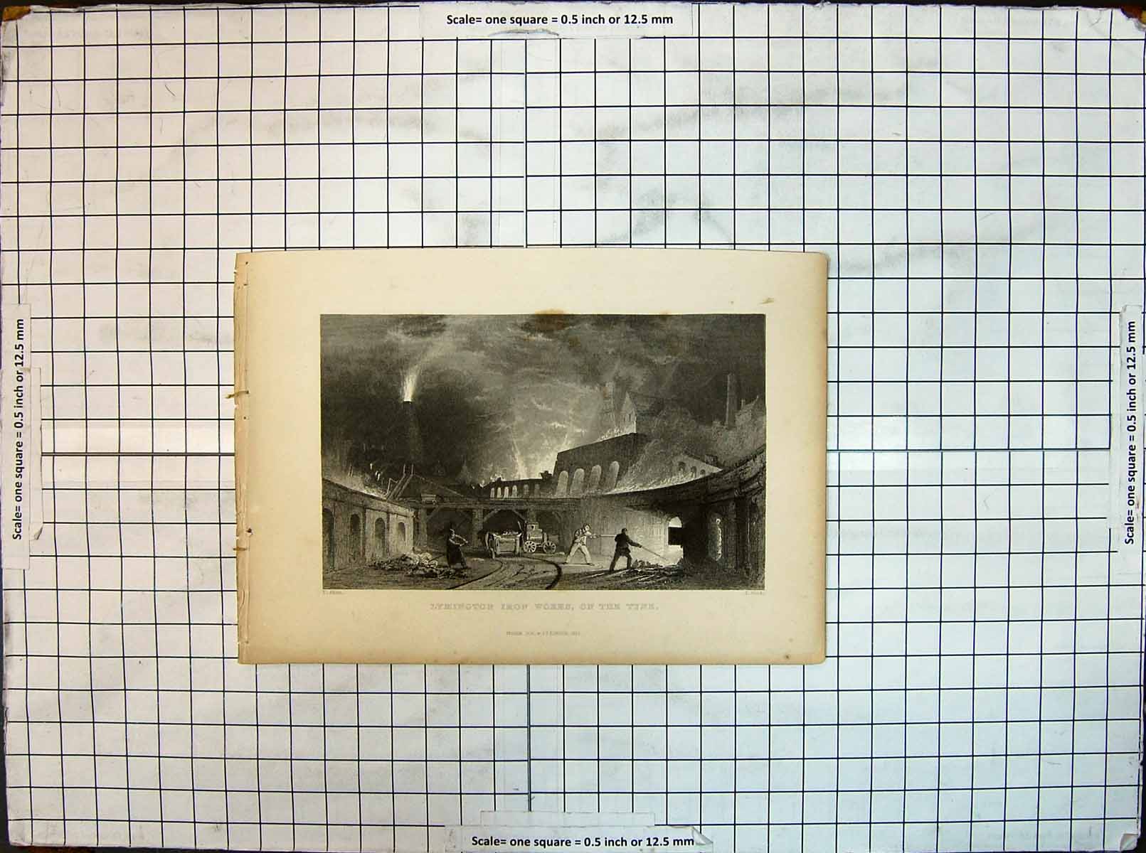 Original Old Antique Print Lymington Iron Works On The Tyne Allom Sands