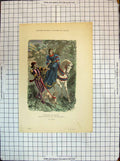 Original Old Antique Print Colour Costumes De Chasse Miniature Du Manuscrit