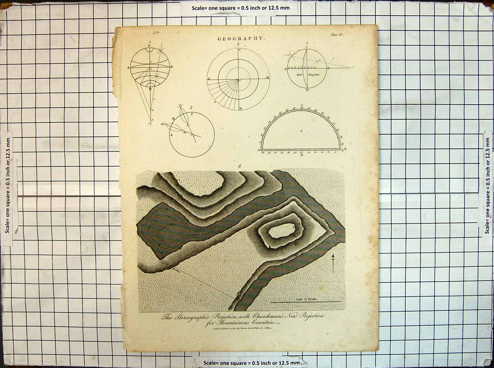 Antique Print Geography Stereographic Projection 1807 Mountainous Countries