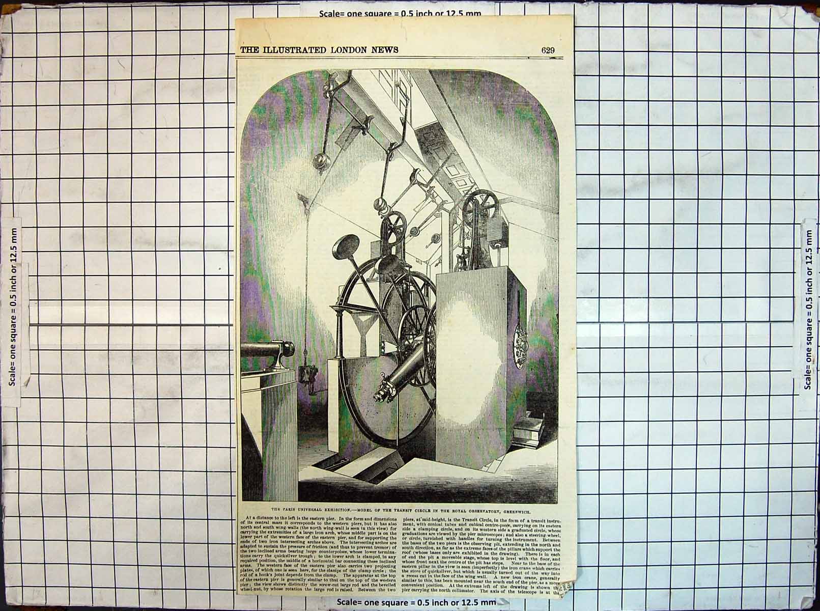 Old Print Paris Universal Exhibition Transit Circle Observatory Greenwich