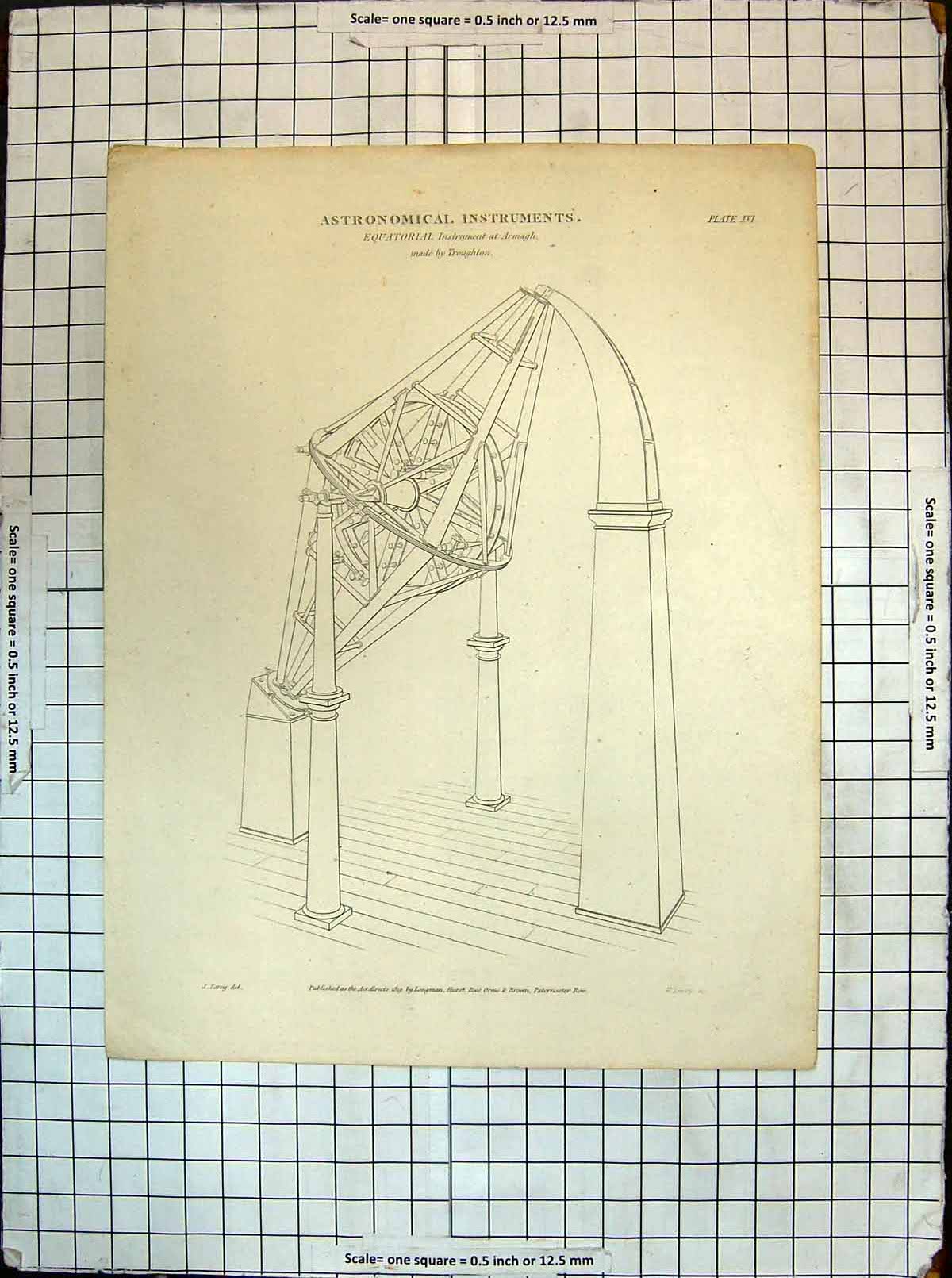 Old Antique Print Astronomical Instruments Equatorial Armagh Farey Lowry