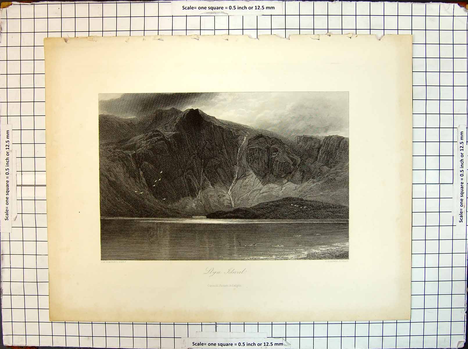 Original Old Antique Print Wimperis Lewis Small Lake Llyn Idwal Wales