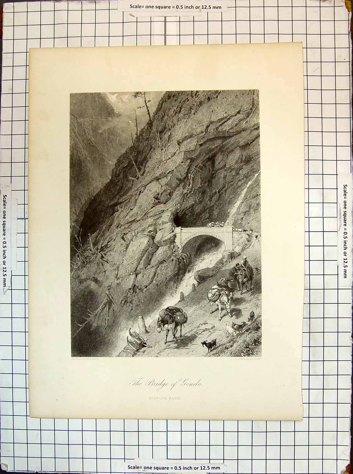 Original Old Antique Print The Bridge Gondo Simplon Pass Foster Stephenson
