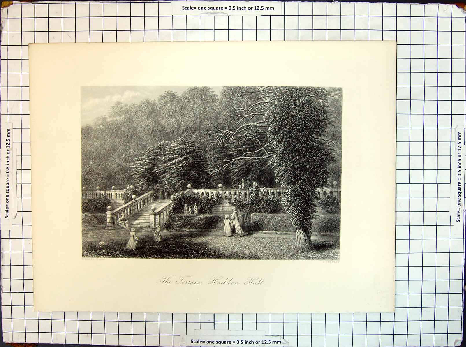 Original Old Antique Print Haddon Hall Terrace Appleton Chase Godfrey