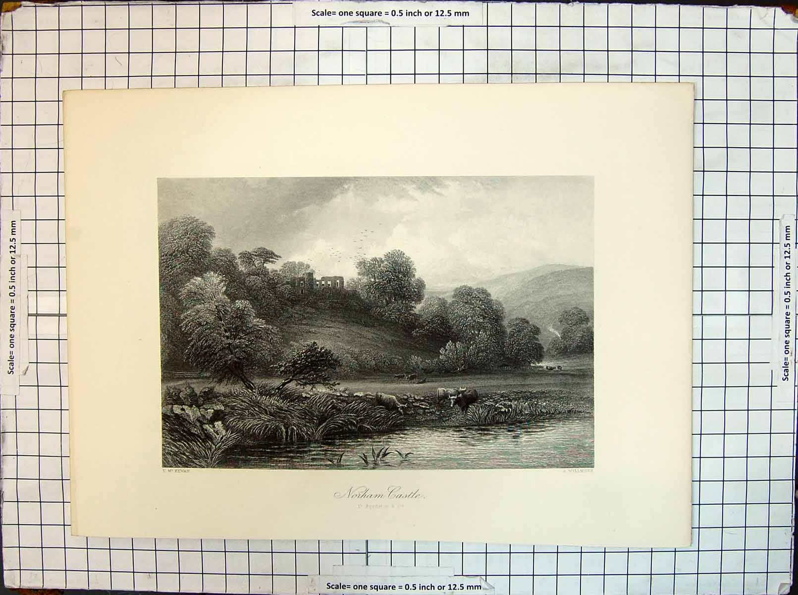 Original Old Antique Print Norham Castle Appleton Kewan Willmore