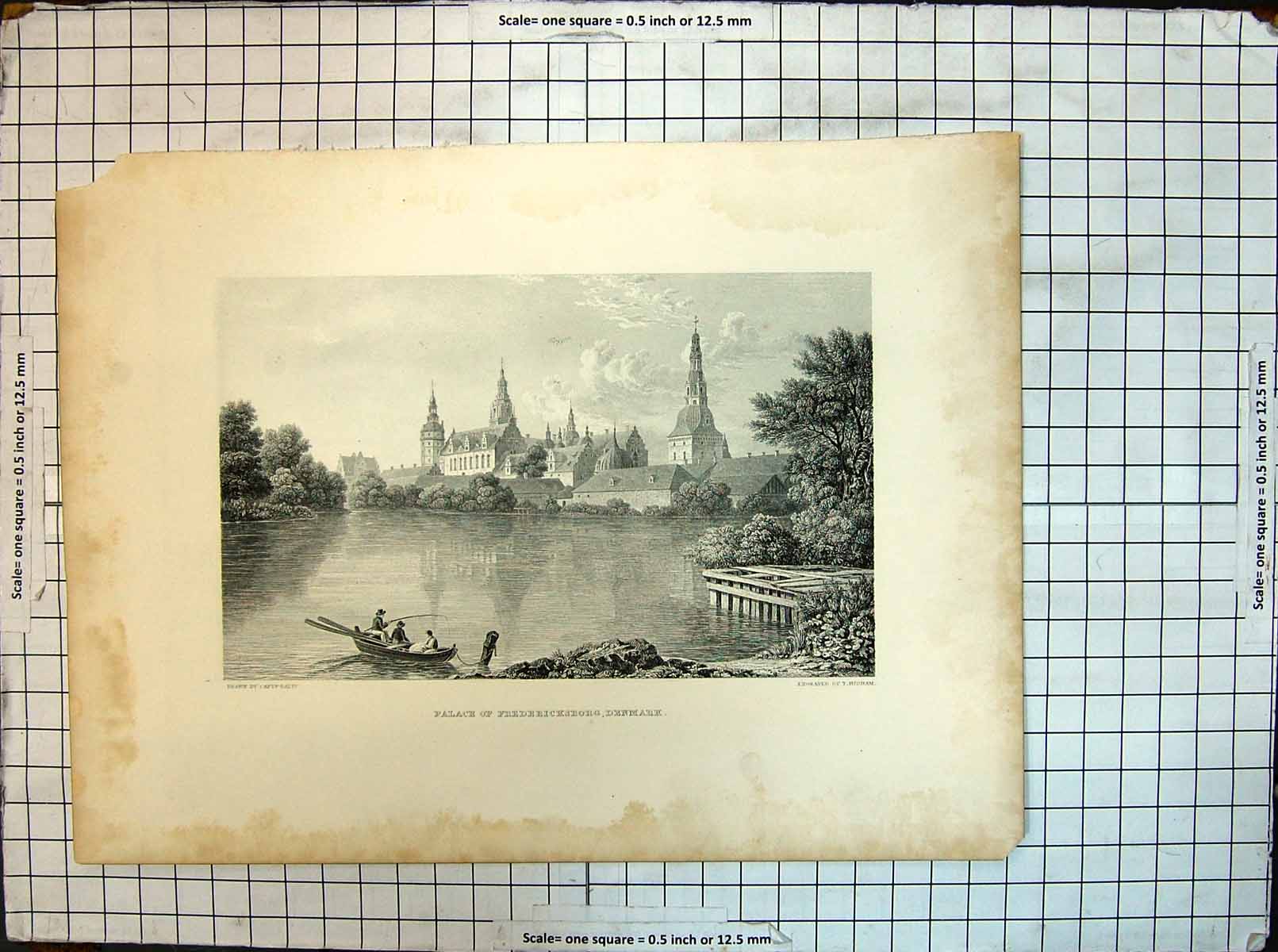 Original Old Antique Print Palace Fredericksborg Denmark Batty Higham