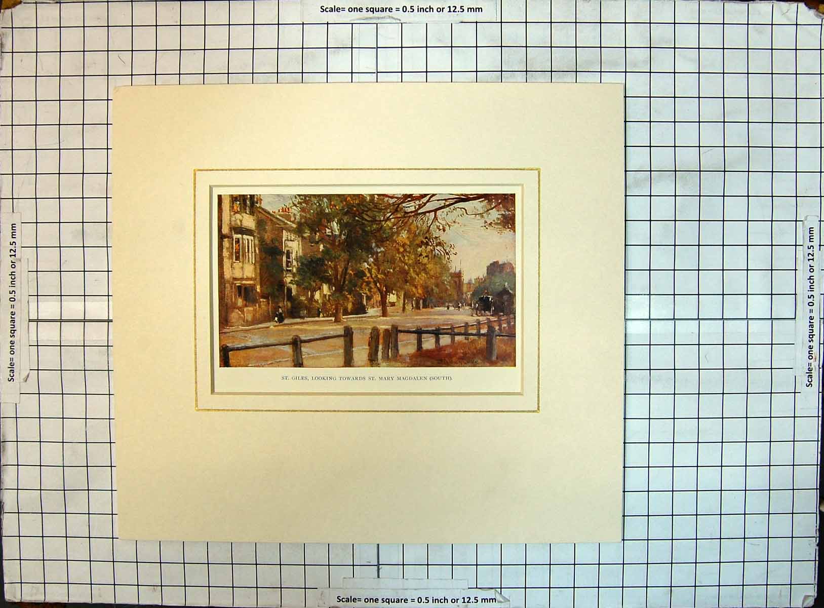 Original Old Antique Print Colour St. Giles Looking Towards Mary Magdalen