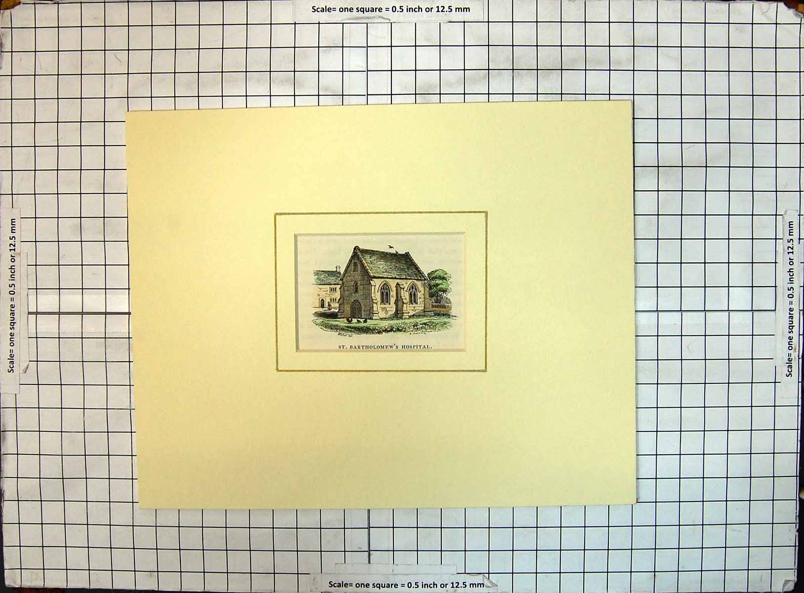 Old Antique Print Colour St. Bartholomews Hospital Building Architecture