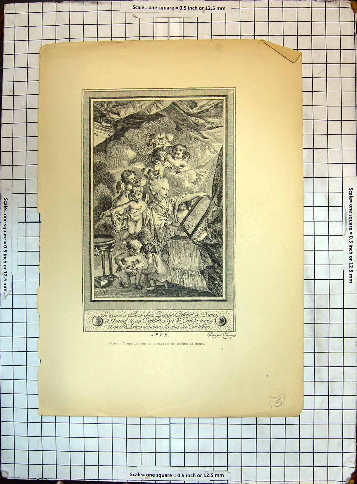 Antique Old Print Beautiful Woman Mirror Angels Carte-Adresse Roy Horloger